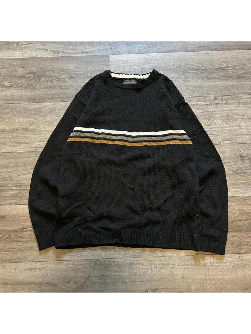 BELLINI Black Crew Neck Sweater‎ with Striped Detail
